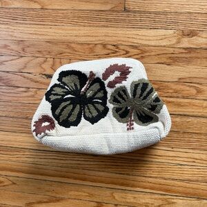 Zara Embroidered Floral Clutch Cream Boho Statement Bag